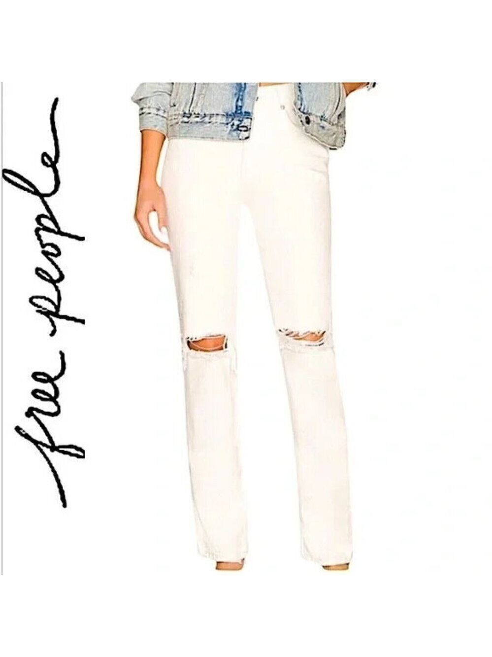 WE the Free - Free People Womens jeans sz 30 "the Lasso" white distressed denim